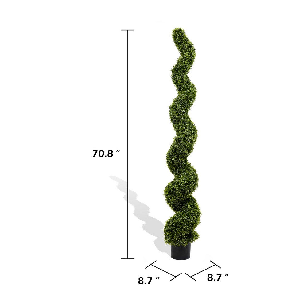 Vena 6 Ft Outdoor Spiral Topiary Tree | Set of 2 | Green Poly Silk 71"