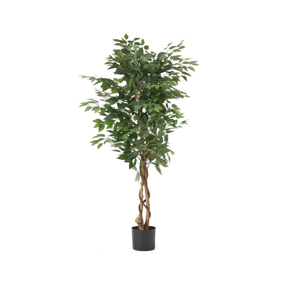 Karen Artificial Ficus Tree w Twisted Trunk | Green Poly Silk-Iron 59"
