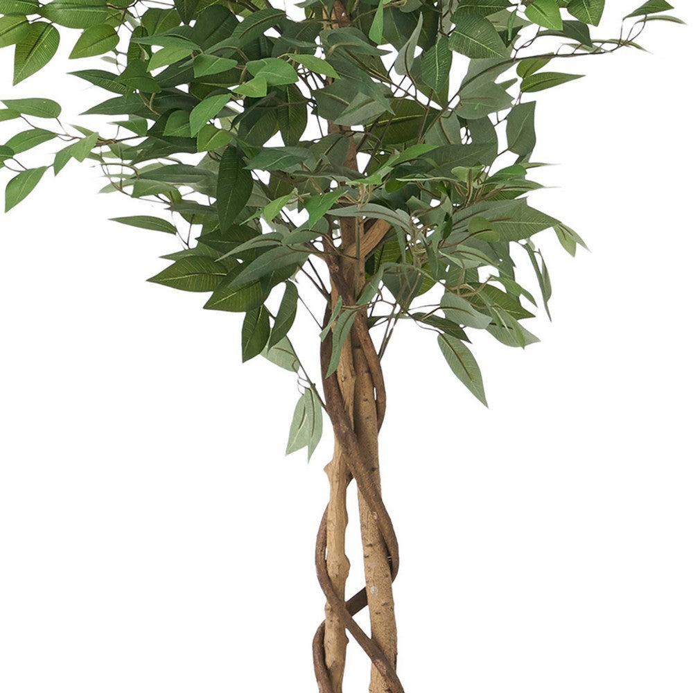 Karen Artificial Ficus Tree w Twisted Trunk | Green Poly Silk-Iron 59"