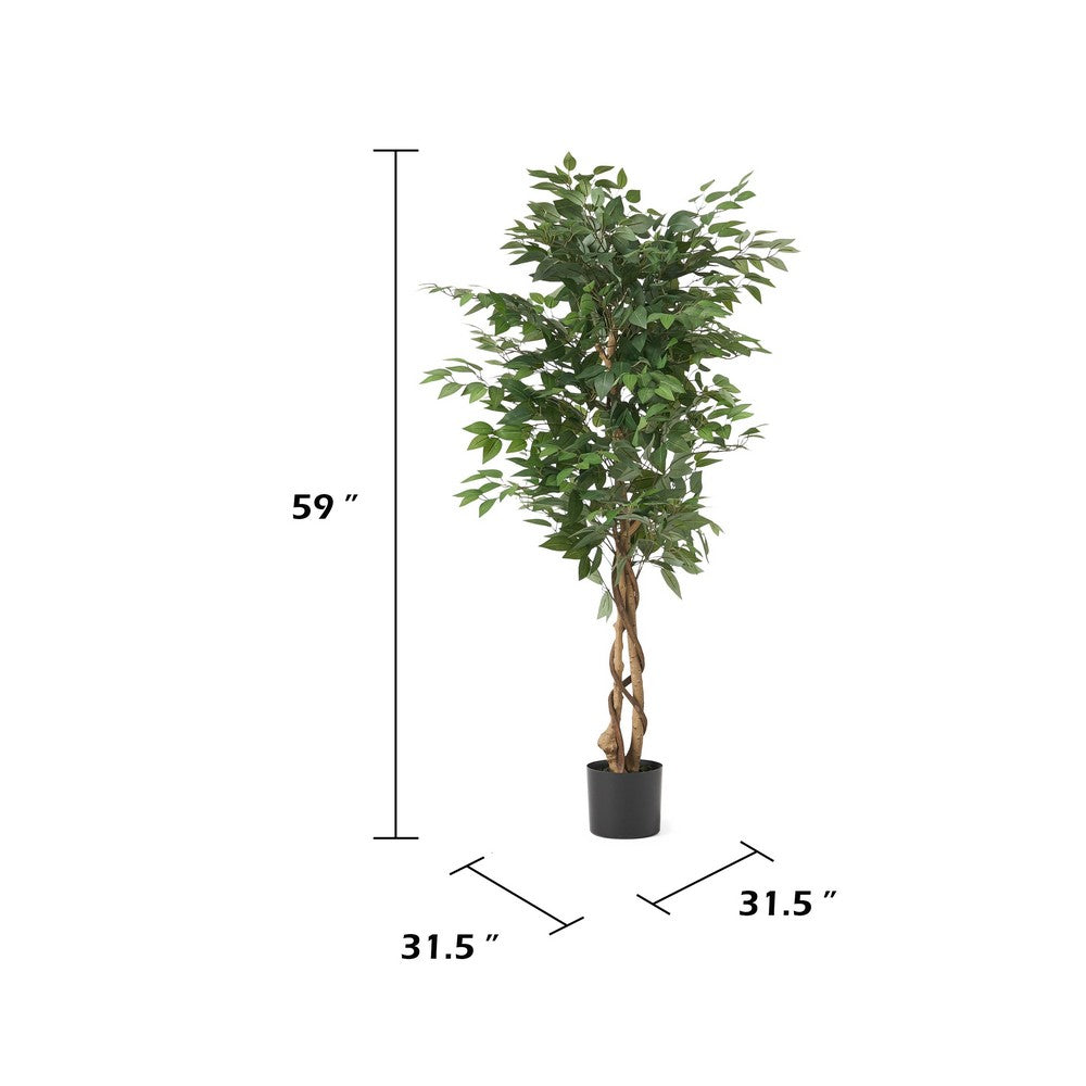 Karen Artificial Ficus Tree w Twisted Trunk | Green Poly Silk-Iron 59"