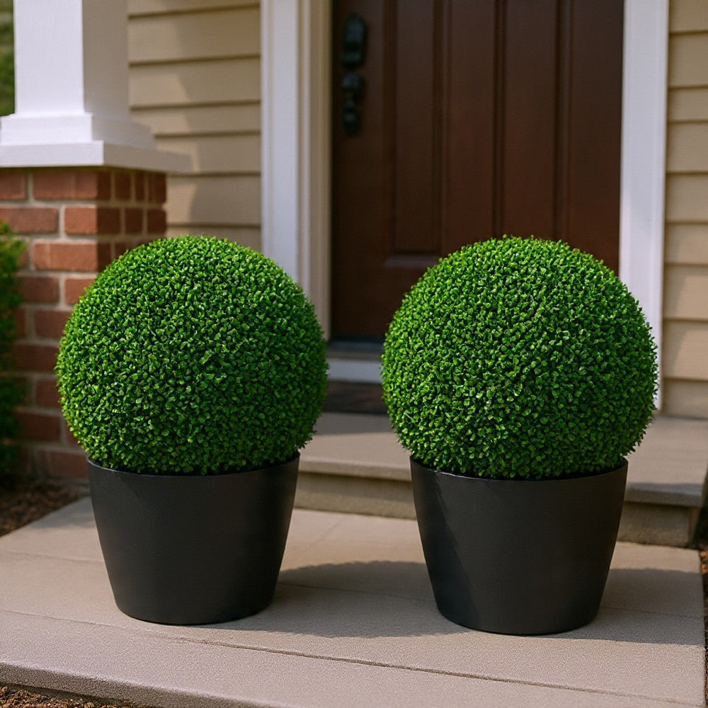 Zyra Artificial Boxwood Topiary Ball | Set of 2 | Green Poly Silk 20"