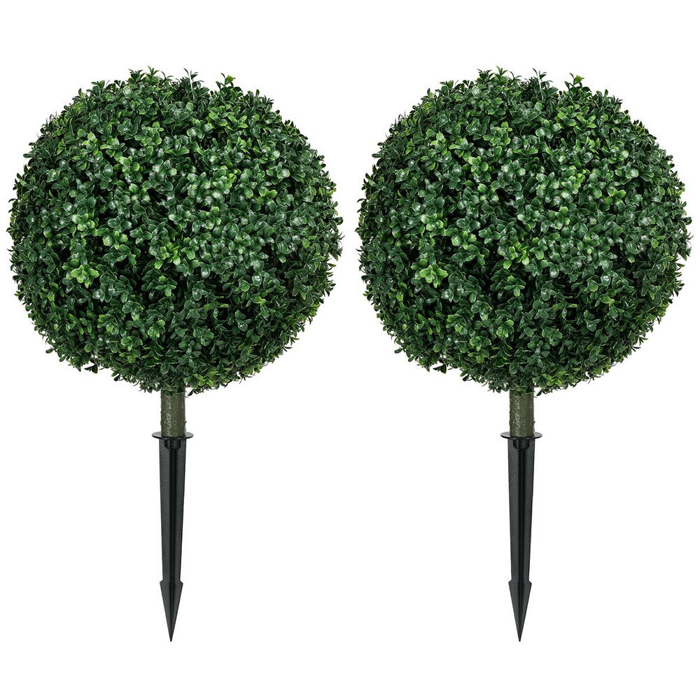Owen Boxwood Round Ball Topiary Set w Ground Stake | Poly Silk 16"
