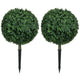 Owen Boxwood Round Ball Topiary Set w Ground Stake | Poly Silk 16"