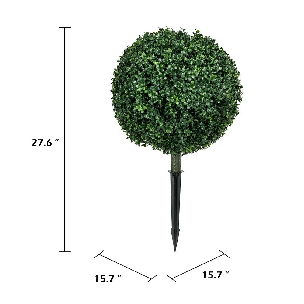 Owen Boxwood Round Ball Topiary Set w Ground Stake | Poly Silk 16"