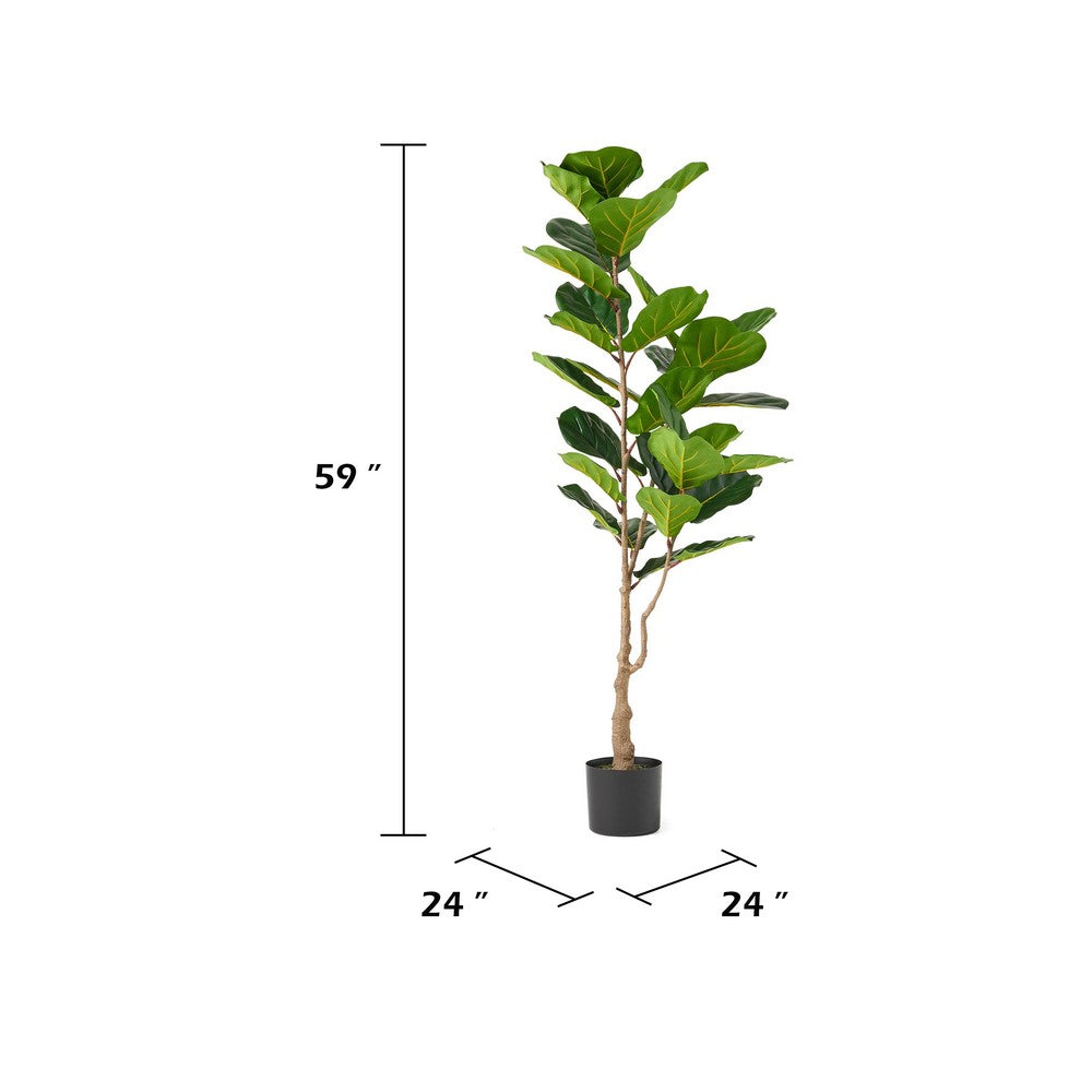 Axel Faux Fiddle Leaf Fig Tree | Iron Frame | Green Poly Silk 59"