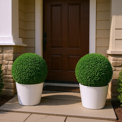 Zyra Artificial Boxwood Topiary Ball | Set of 2 | Green Poly Silk 16"