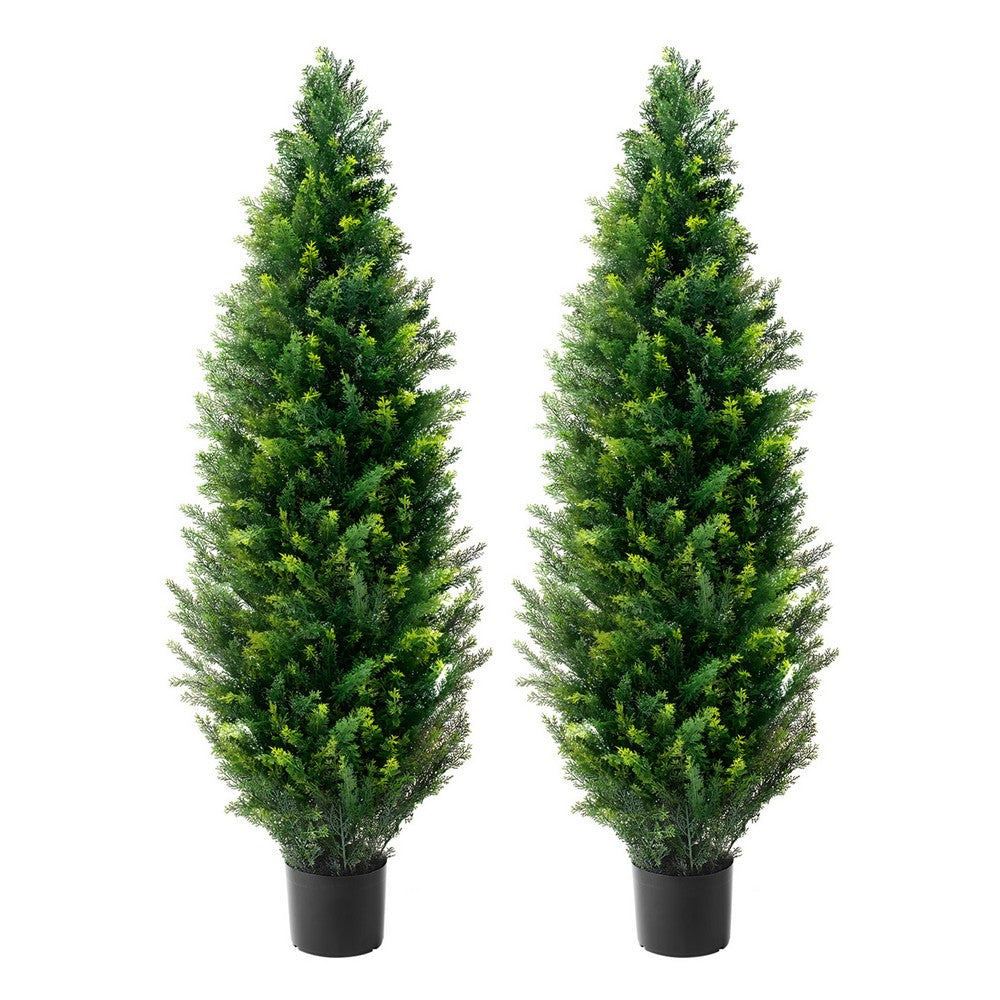 Tahya Cedar Topiary Tree | Set of 2 | Iron Frame | Lifelike Poly Silk 48"