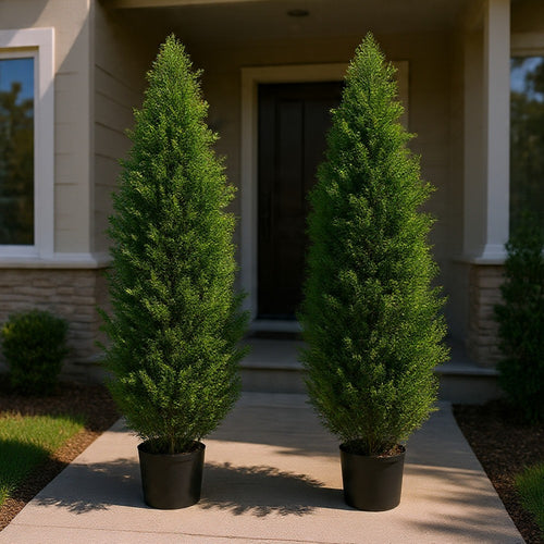 Tahya Cedar Topiary Tree | Set of 2 | Iron Frame | Lifelike Poly Silk 48"