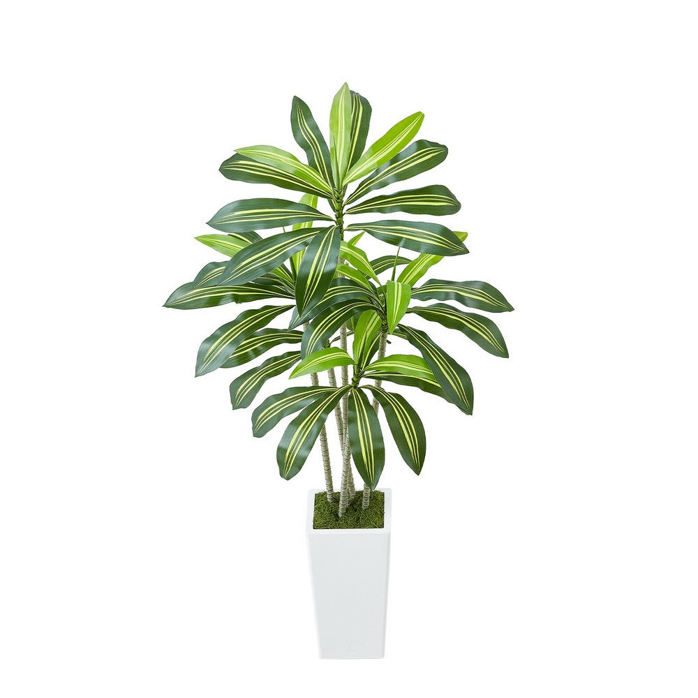 Kren Artificial Dracaena Tree | White Planter | Lifelike Poly Silk 60"