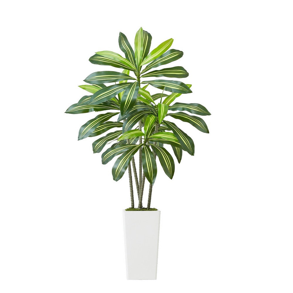 Kren Artificial Dracaena Tree | White Planter | Lifelike Poly Silk 60"