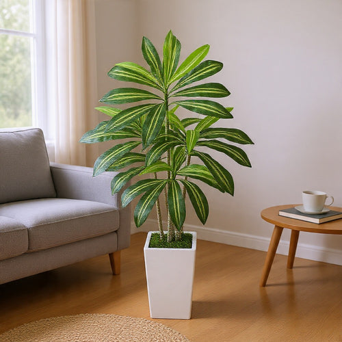 Kren Artificial Dracaena Tree | White Planter | Lifelike Poly Silk 60"