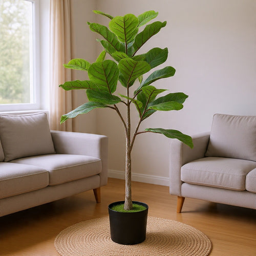 Moona Fiddle Leaf Fig Tree | 28 PEVA Leaves | Lifelike Poly Silk 43"