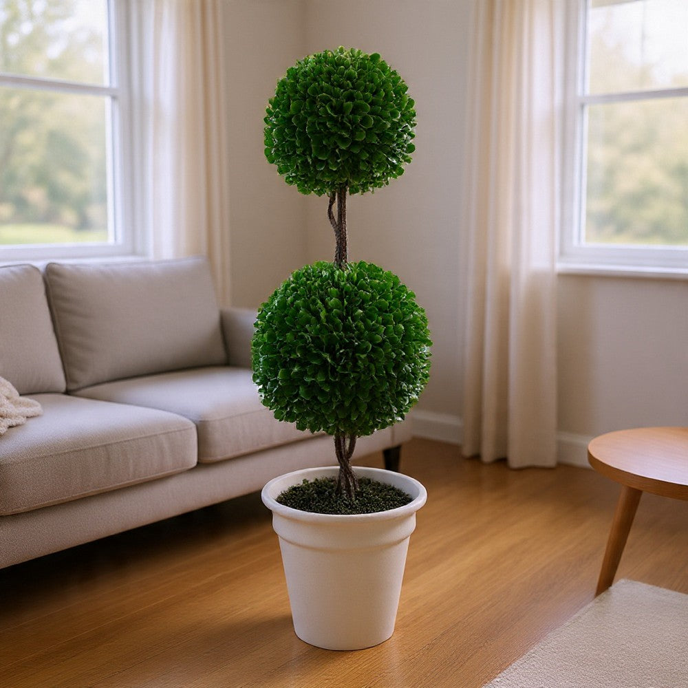 Naomi Artificial Boxwood Topiary Tree | Dual-Sphere Design | Lifelike 22"