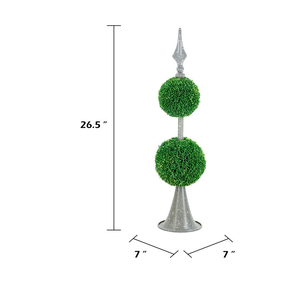 Beau Two-Tier Boxwood Topiary Spheres on Metal Spire St& | Lifelike 27"