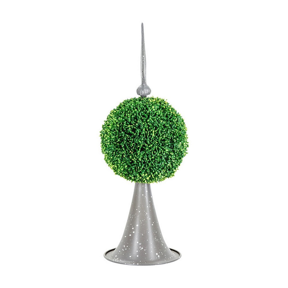 Beau Boxwood Topiary Sphere on Metal Spire Base | Green Poly Silk 17"