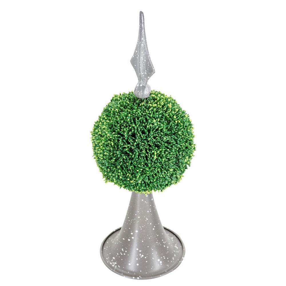Beau Boxwood Topiary Sphere on Metal Spire Base | Green Poly Silk 17"