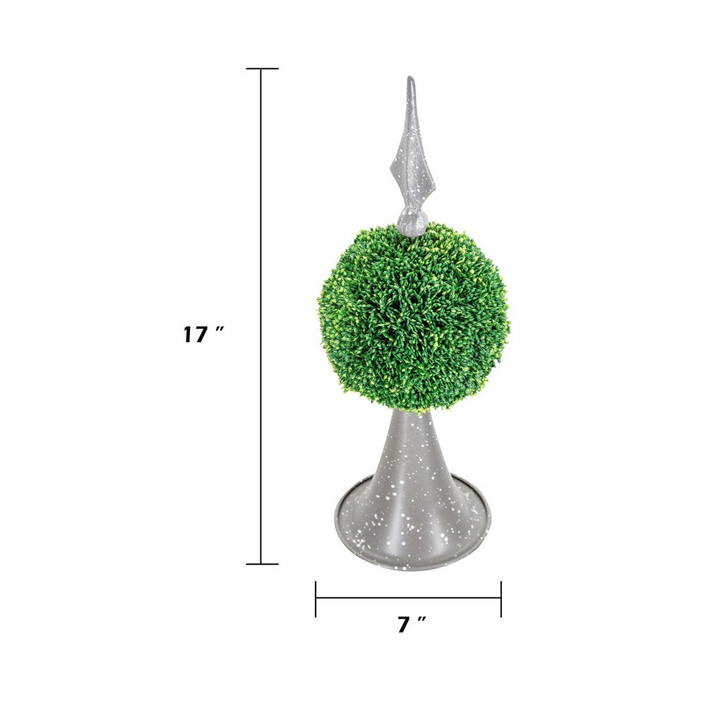 Beau Boxwood Topiary Sphere on Metal Spire Base | Green Poly Silk 17"