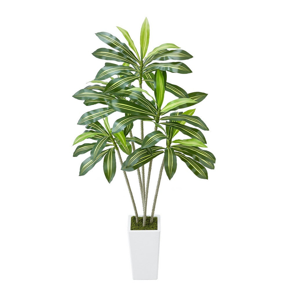 Kren Artificial Dracaena Tree | White Planter | Lifelike Poly Silk 72"