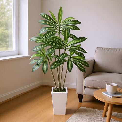 Kren Artificial Dracaena Tree | White Planter | Lifelike Poly Silk 72"