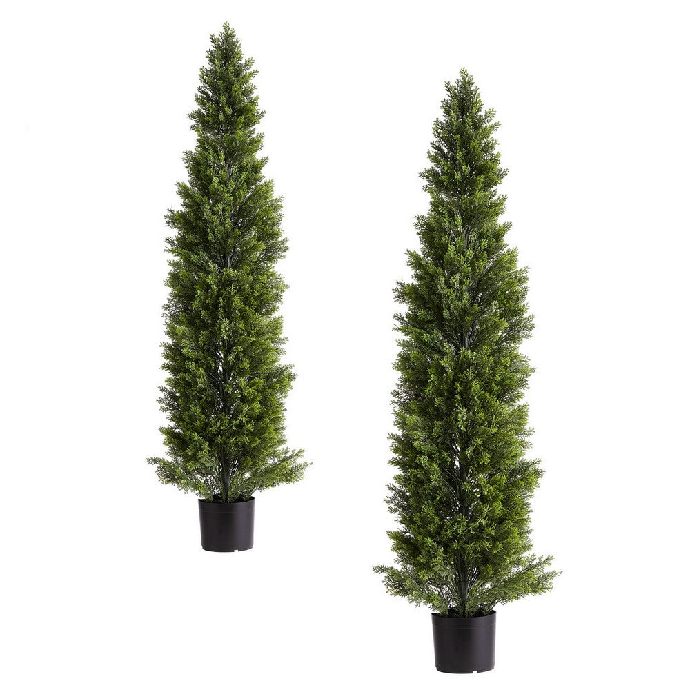 Arya Cedar Pine Topiary Tree | Set of 2 | Black Pot | Lifelike Poly Silk 60"