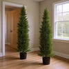 Arya Cedar Pine Topiary Tree | Set of 2 | Black Pot | Lifelike Poly Silk 60"