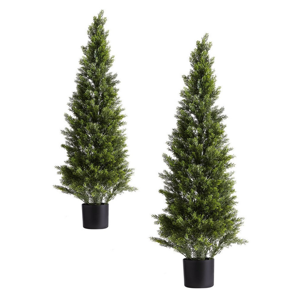 Arya Cedar Topiary Tree | Set of 2 | Black Pot | Lifelike Poly Silk 48"