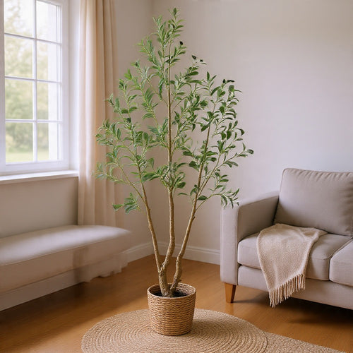 Rasha Artificial Olive Tree w Rubber Silk Leaves | Lifelike Poly Silk 84"