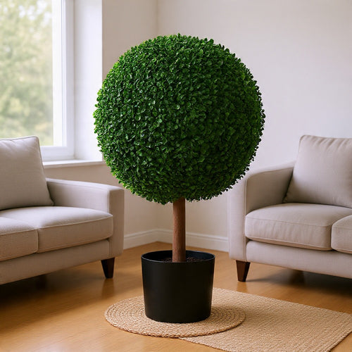 Yuko Artificial Boxwood Ball Topiary Tree with Black Pot | Lifelike 24"
