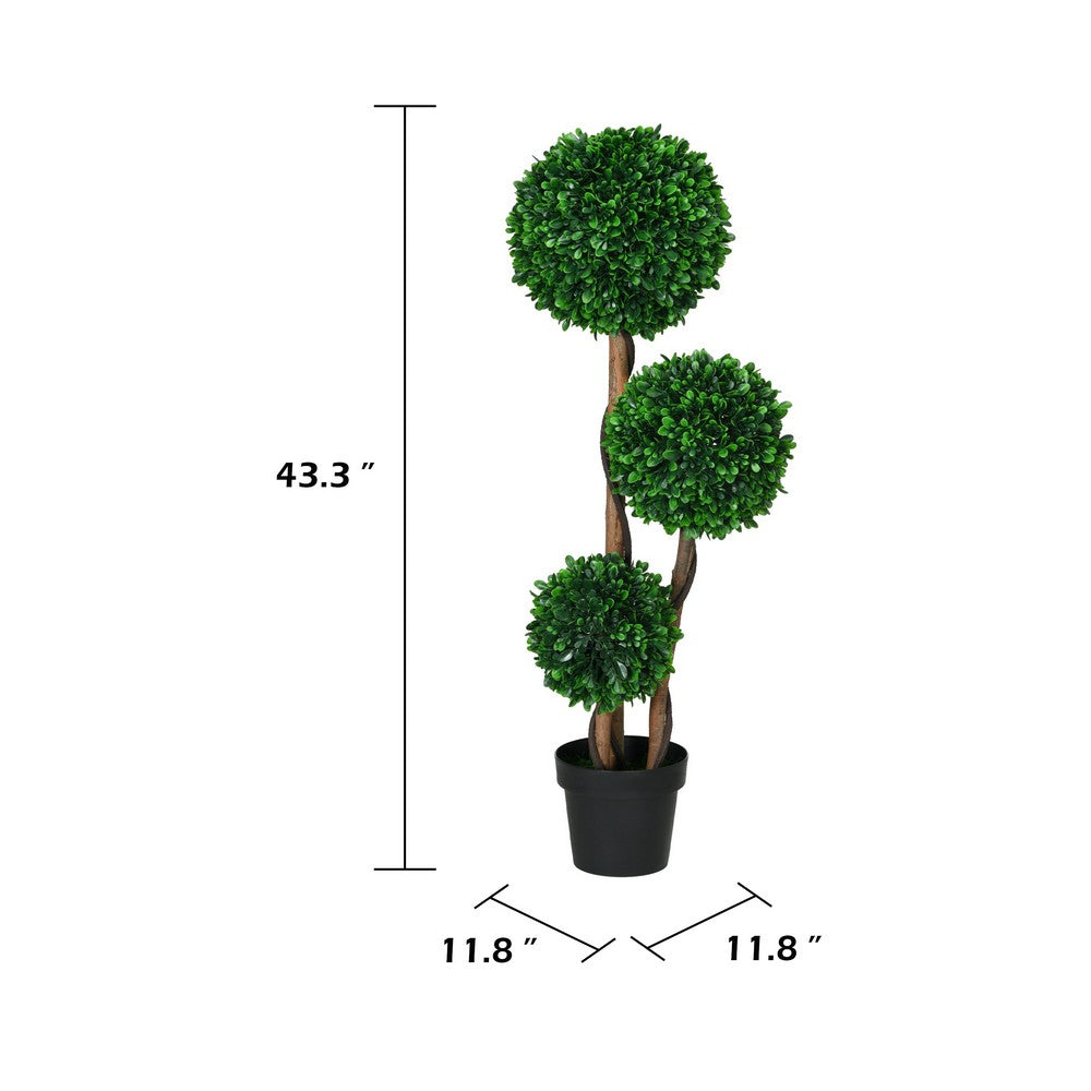Farah Artificial 3 Ball Boxwood Topiary Tree | Lifelike Poly Silk 43"