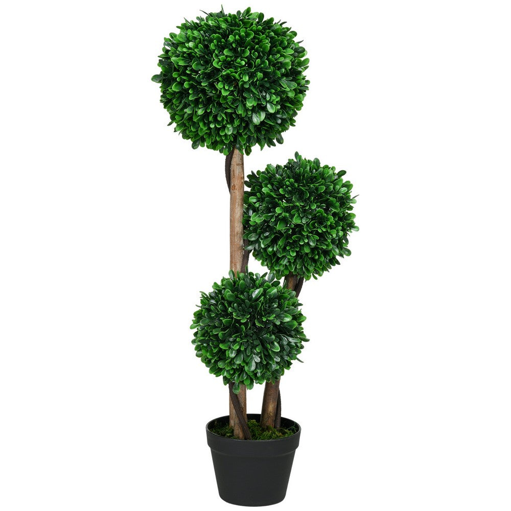 Farah Outdoor 3 Ball Boxwood Topiary Tree | Lifelike Poly Silk 36"