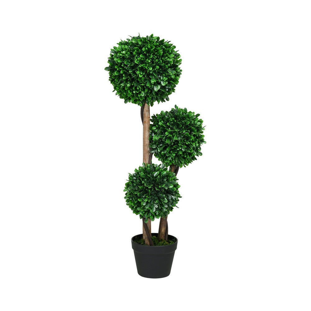 Farah Outdoor 3 Ball Boxwood Topiary Tree | Lifelike Poly Silk 36"