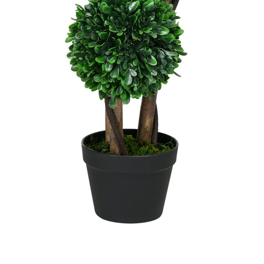 Farah Outdoor 3 Ball Boxwood Topiary Tree | Lifelike Poly Silk 36"