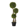 Raha Triple Ball Boxwood Tree in Black Pot | Lifelike Poly Silk 36"