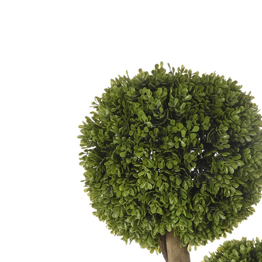 Raha Triple Ball Boxwood Tree in Black Pot | Lifelike Poly Silk 36"
