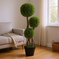 Raha Triple Ball Boxwood Tree in Black Pot | Lifelike Poly Silk 36"
