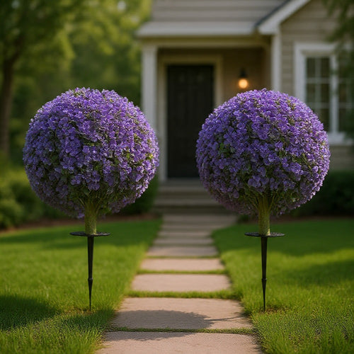 Dammy Eucalyptus Topiary 16" Ball Plants | Set of 2 |  22" H