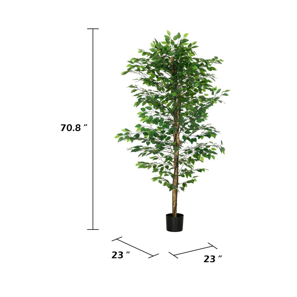 Carla Artificial Ficus Tree with PEVA Leaves | Black Pot | Lifelike 71"