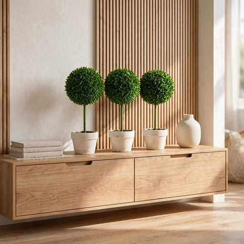 Kendy Faux Mini Topiary Plant | Set of 3 | Cream Pots | Lifelike Poly Silk 10"