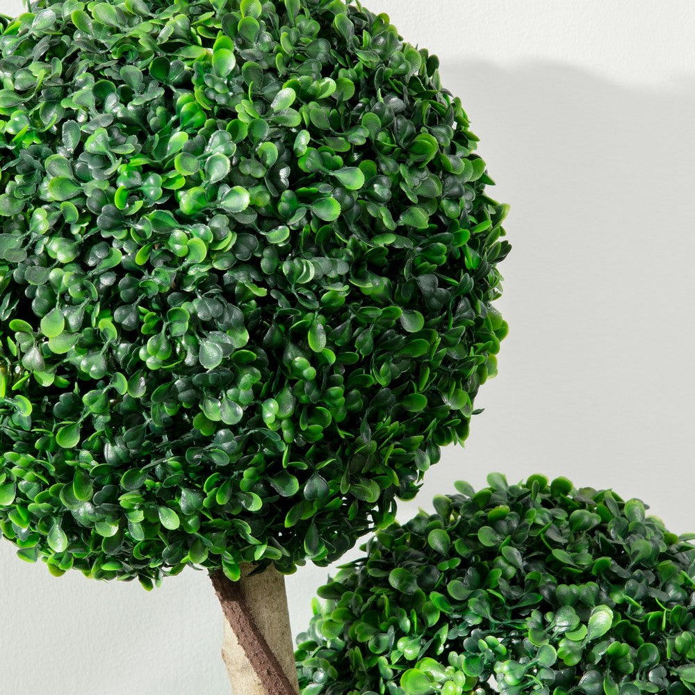 Raha Triple Ball Boxwood Tree in Black Pot | Lifelike Poly Silk 36"