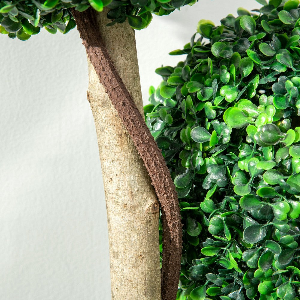 Raha Triple Ball Boxwood Tree in Black Pot | Lifelike Poly Silk 36"