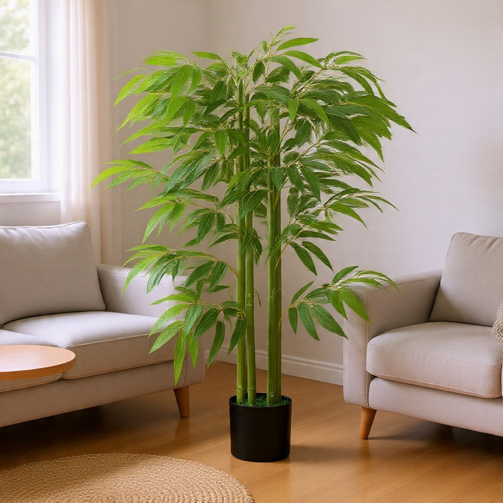 Valey Faux Bamboo Tree with Cement-Filled Pot | Lifelike Poly Silk 55"