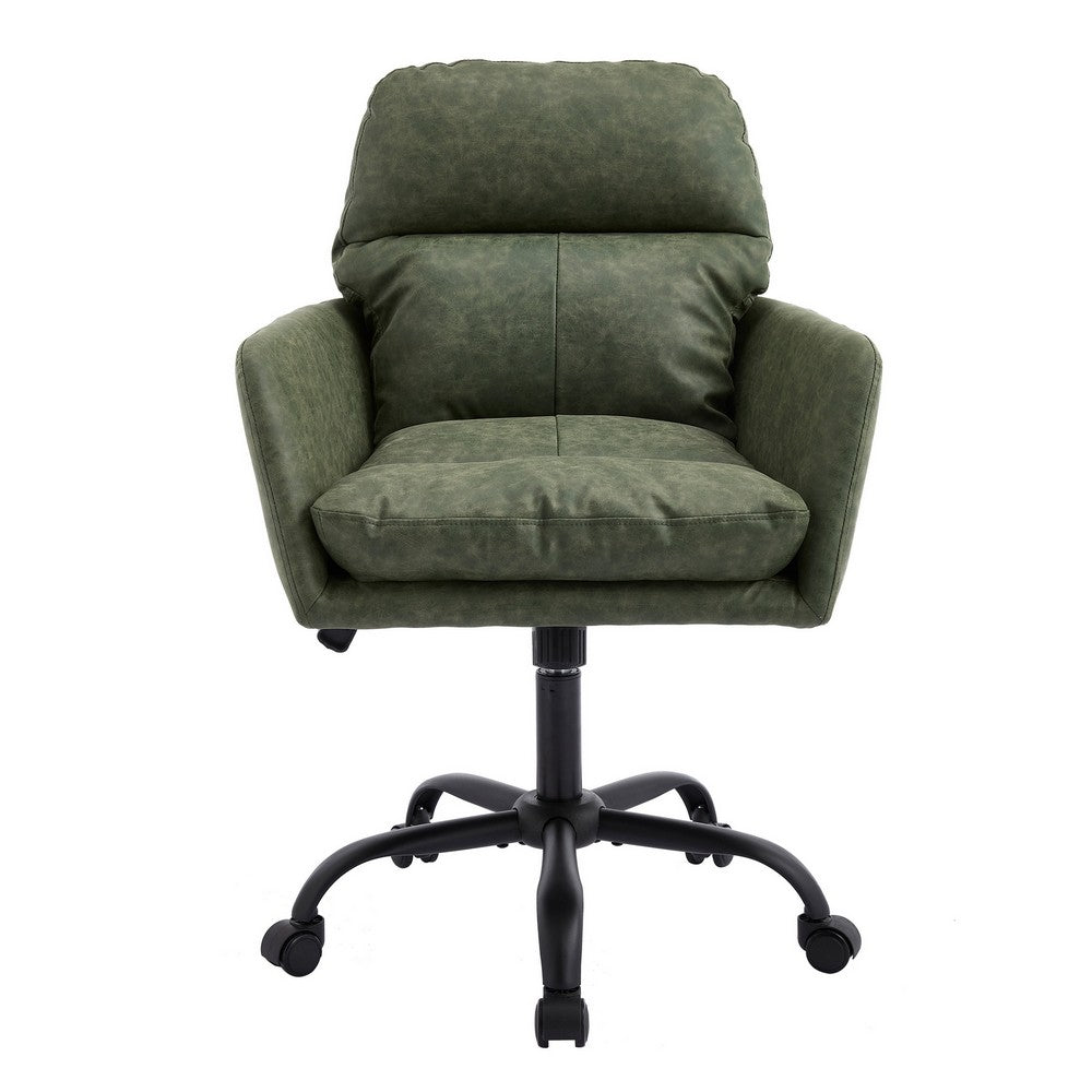 Limz Swivel Office Chair | Adjustable Height | Foam Fill Green Faux Leather