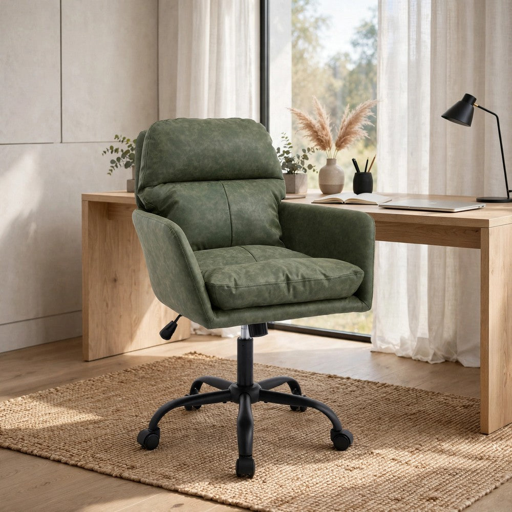 Limz Swivel Office Chair | Adjustable Height | Foam Fill Green Faux Leather