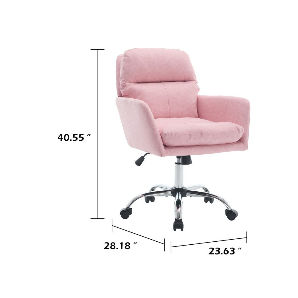 Limz Swivel Office Chair | Adjustable Height | Foam Fill Pink Faux Leather