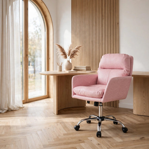 Limz Swivel Office Chair | Adjustable Height | Foam Fill Pink Faux Leather