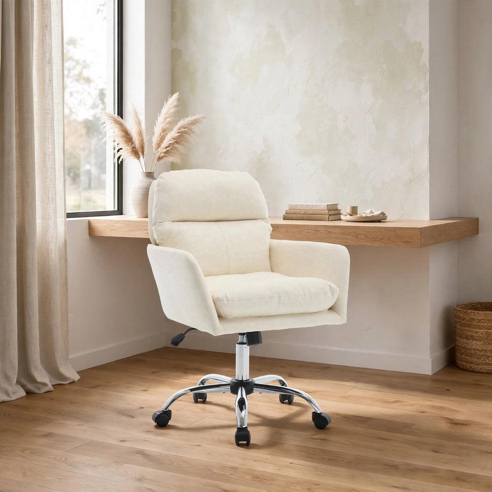 Limz Swivel Office Chair | Adjustable Height | Foam Fill White Faux Leather