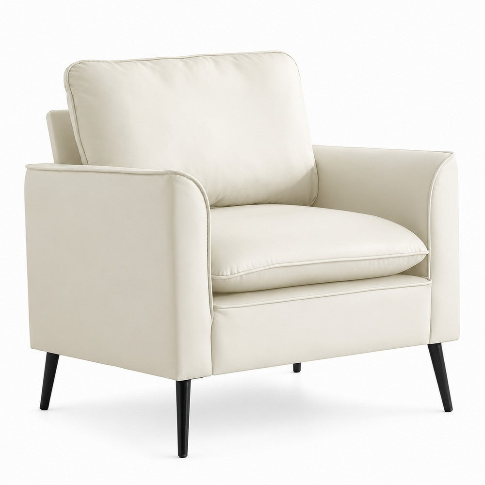 Pimi Sofa Chair Set of 2 | Cream White Faux Leather | Retro Black Legs