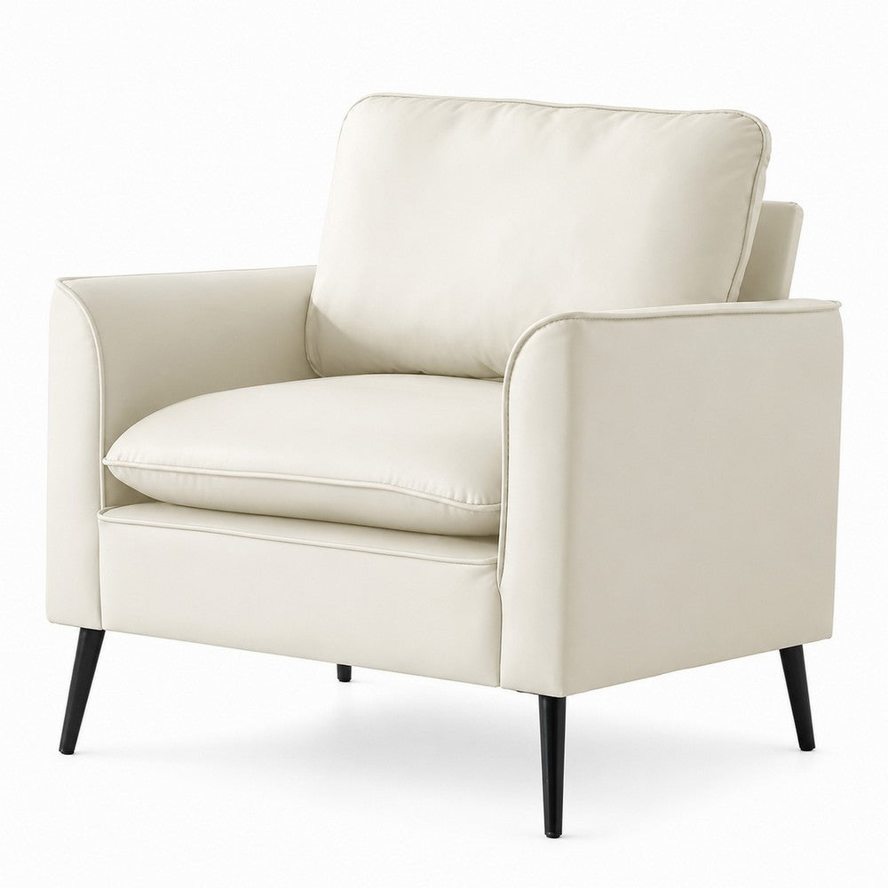 Pimi Sofa Chair Set of 2 | Cream White Faux Leather | Retro Black Legs