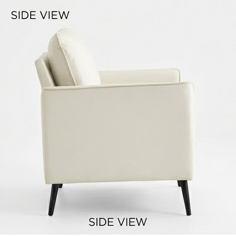 Pimi Sofa Chair Set of 2 | Cream White Faux Leather | Retro Black Legs