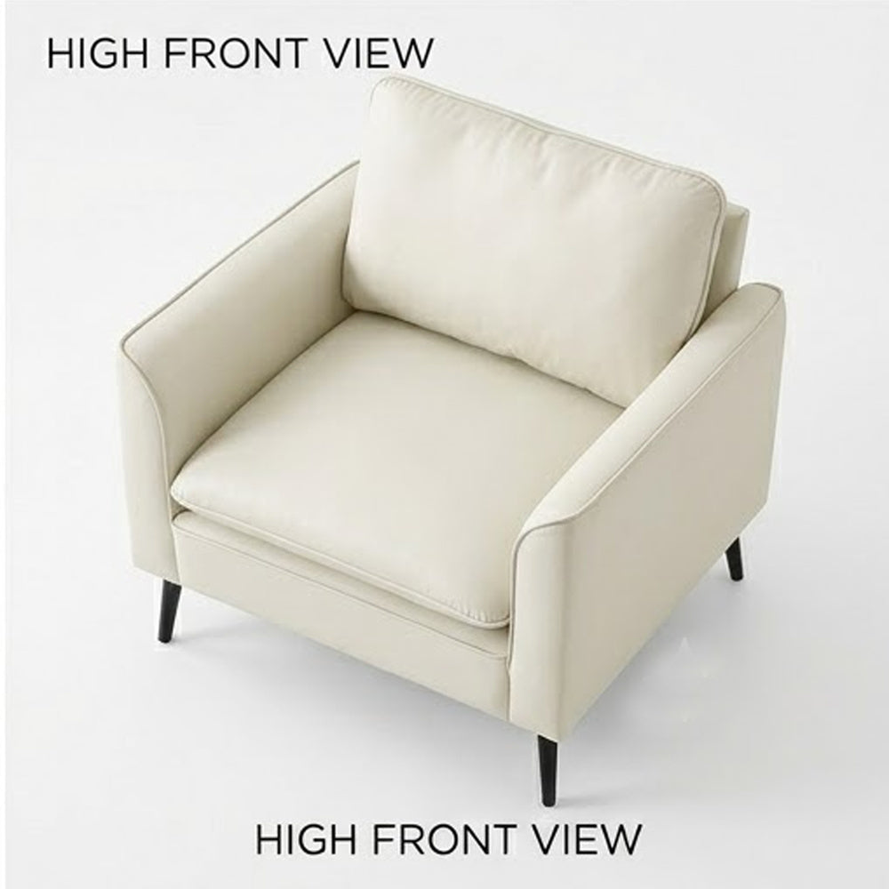 Pimi Sofa Chair Set of 2 | Cream White Faux Leather | Retro Black Legs